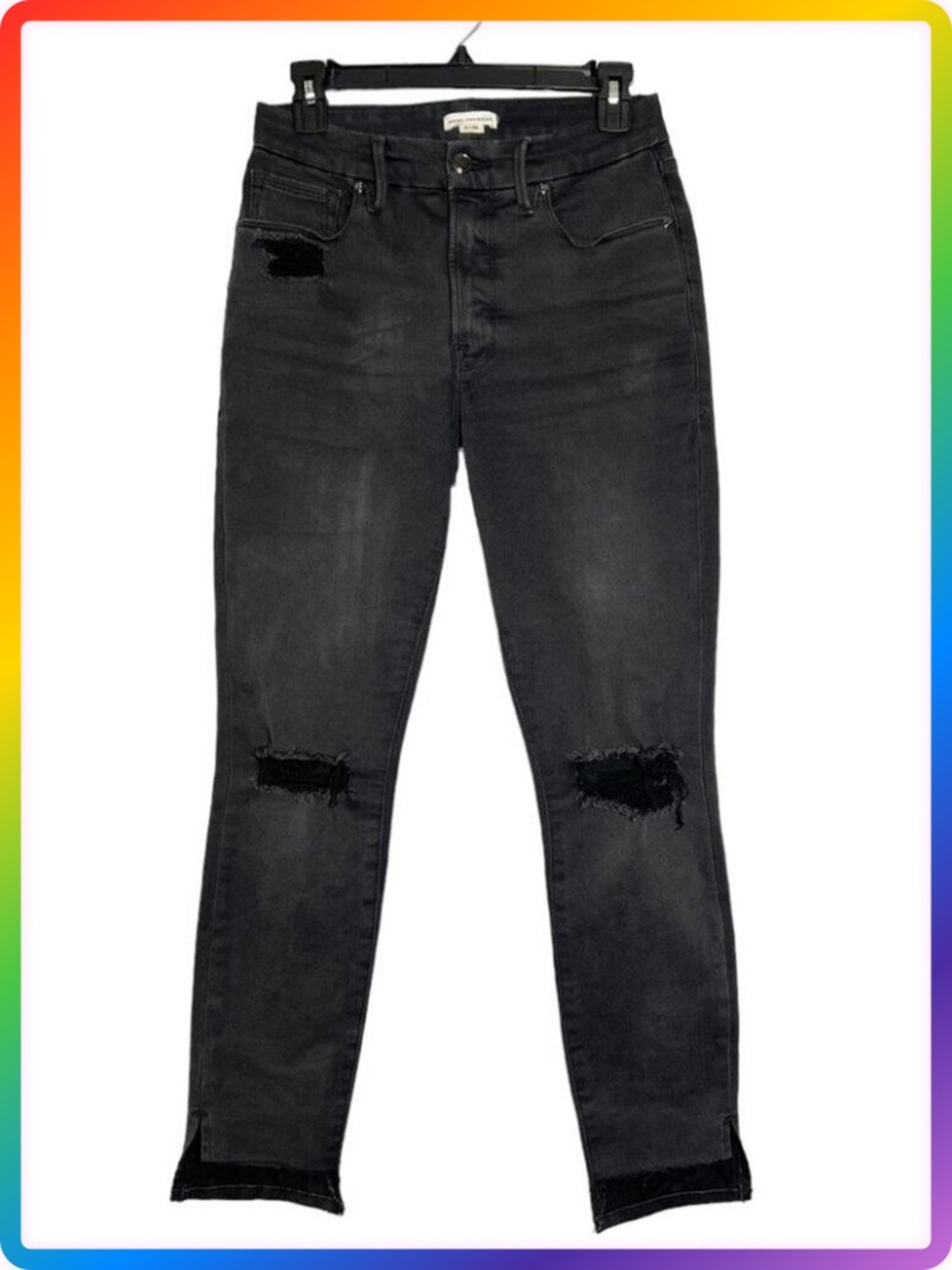 Good American Good Legs Crop Jeans SIZE 6/28 Black Raw Step Hem Distressed